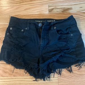 American Eagle distressed, high rise, black denim shorts